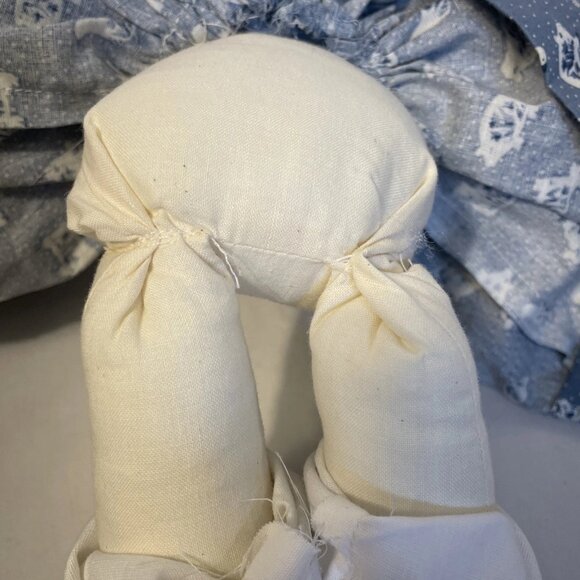 Handmade Rag Doll 16" Signed Char Blue Farm Animal Calico Dress Straw Hat Bloome - Picture 8 of 10